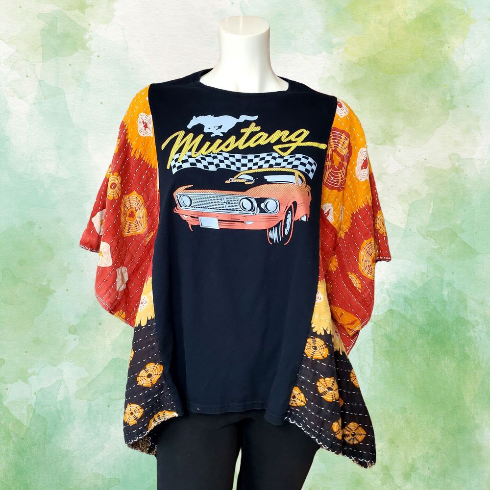 Upcycled "Mustang" Kantha Poncho-Style Top