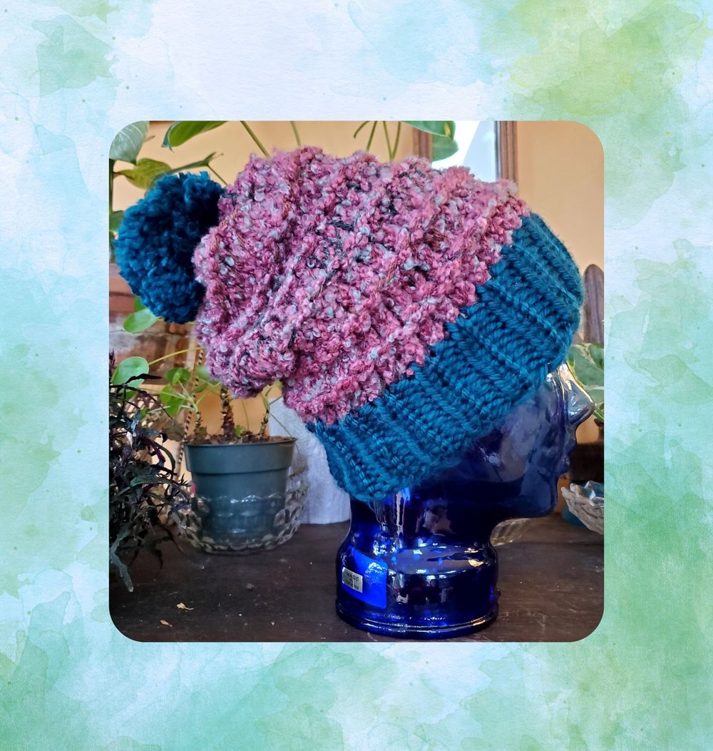 Turquoise & Dusty Pink Knit Hat